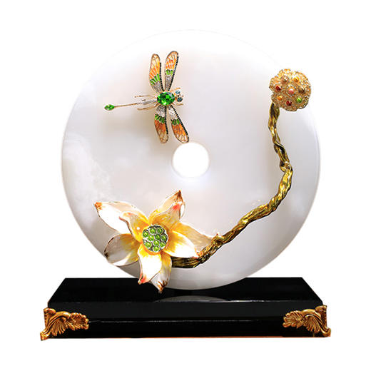 蜻蜓莲花平安扣摆件 280*130*300客厅书房办公室玄关新中式摆件新婚贺礼乔迁贺礼 商品图0