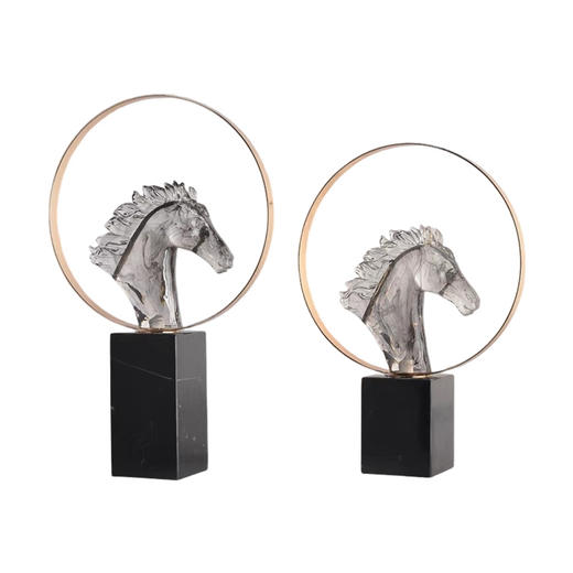 金属圆圈马摆件大理石底座 客厅书房办公室玄关新中式摆件 商品图0
