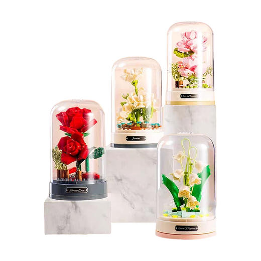 中国积木花音乐盒网红浪漫ins风玫瑰diy拼装送女友节日礼物永生花 商品图0