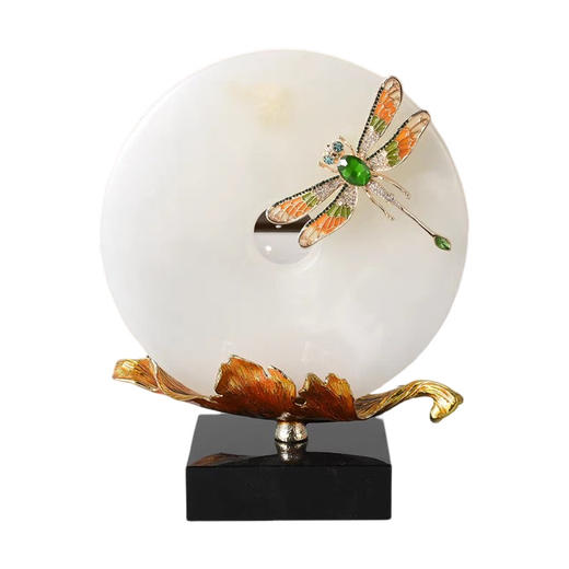 蜻蜓玉石平安扣摆件客厅书房办公室玄关新中式摆件新婚贺礼乔迁贺礼 商品图0