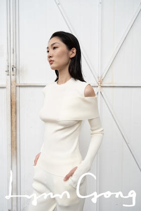 插片露肩针织衫