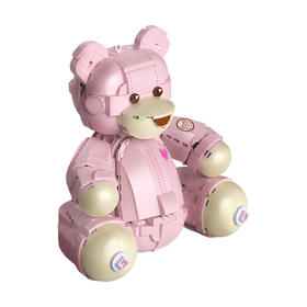 JAKI佳奇积木泰迪小粉熊益智拼装情人节送女生礼物桌面摆件玩具