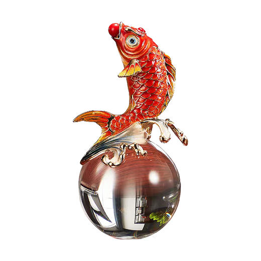 E-N-0407/0406 诺诗曼 鸿运锦鲤水晶球 珐琅摆件 鸿运锦鲤珐琅彩鱼水晶球摆件招财客厅电视柜 商品图0