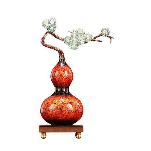 纯铜大漆工艺葫芦摆件客厅书房办公室玄关新中式摆件新婚贺礼乔迁贺礼 商品图0