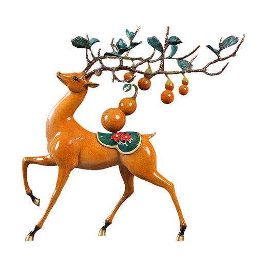 铜鹿摆件客厅书房办公室玄关新中式摆件五福临门招财鹿葫芦电视酒柜装饰品 商品图0