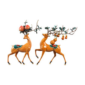 E-QK-BJ1220 五福临门大号铜鹿摆件