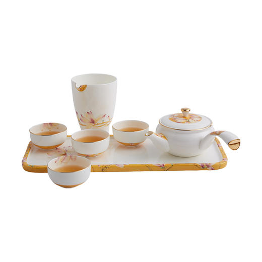 B-NB-3002/3020 唐山骨质瓷 御花颜（玉兰花）7头套装茶具套装高档 商品图0