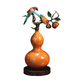 E-QK-BJ1230/1177 喜登高枝葫芦摆件 纯铜招财葫芦摆件办公室客厅中式装饰工艺品乔迁新居