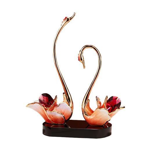 诺诗曼轻奢珐琅彩红色水晶天鹅摆件一对客厅玄关电视柜家居装饰品 商品图0