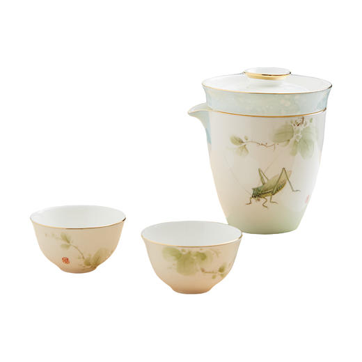 唐山骨质 鸣春 手绘蛐蛐 旅行茶具套装 商品图0