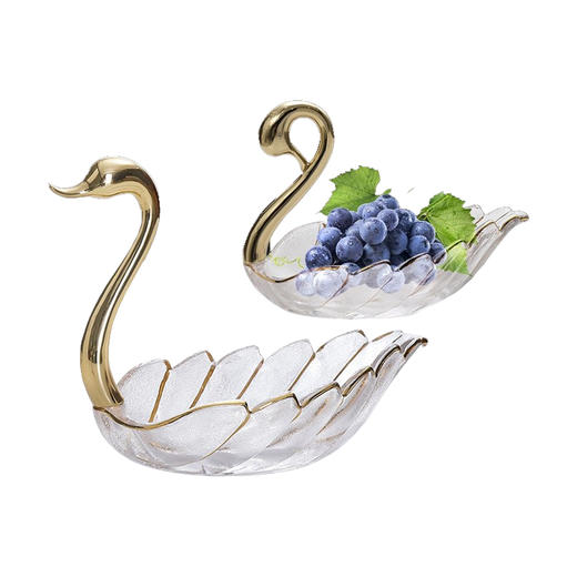 北欧轻奢ins风纯铜水晶玻璃天鹅果盘茶几装饰品家用高颜值收纳盘铜天鹅水晶果盘居家新中式轻奢摆件 商品图0