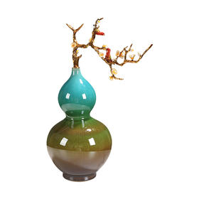 珐琅陶瓷葫芦 胡桃木底座 礼盒居家书房办公室玄关新中式摆件