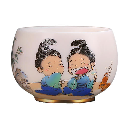 B-QXCY-2018 禅定 青绿金兰闺蜜杯羊脂玉瓷 商品图0