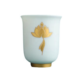 林玉山羊脂玉瓷一鹭连升杯24K金鎏金手工陶瓷单杯主人杯品茗杯礼盒中式高端