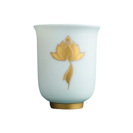 林玉山羊脂玉瓷一鹭连升杯24K金鎏金手工陶瓷单杯主人杯品茗杯礼盒中式高端 商品图0