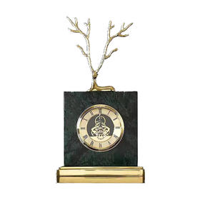 美式轻奢大理石纯铜鹿座钟客厅家用创意桌面装饰钟表摆件台式时钟