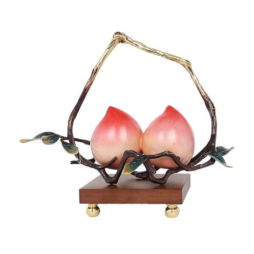 E-YM-B185 胡桃木底座彩铜寿桃摆件（ 315*150*265） 商品图0