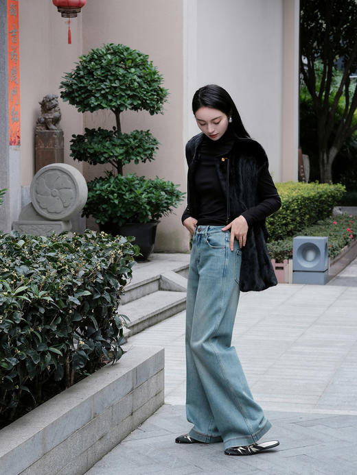 盛唐婧|爆款薄绒直筒牛仔裤&手拿包(粉色丝绒) 商品图5