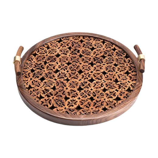 核美系列 核桃+胡桃木 核桃木双耳干泡盘实木手工切割圆型茶盘家用功夫茶具创意茶台 茶道 茶具 商品图0