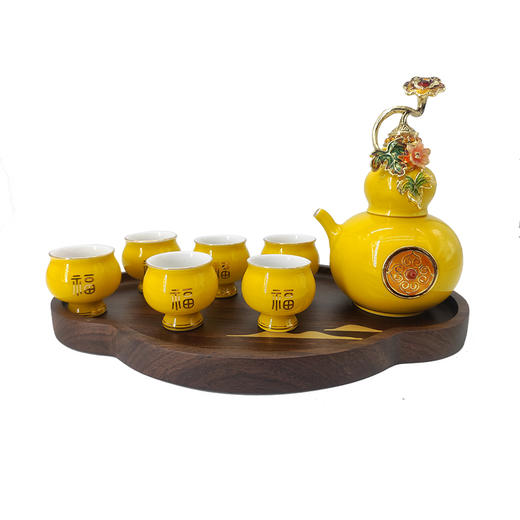 精品罗比罗丹 珐琅彩酒具套装 葫芦陶瓷酒具礼盒装福禄如意酒具 酒器 葫芦精品 商品图0
