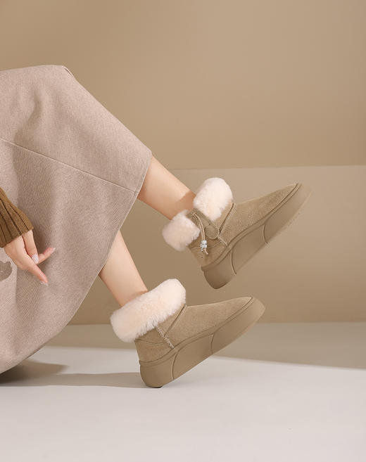 西村名物2024年冬季新款加毛保暖超轻厚底防滑雪地靴T24DS47021 商品图3