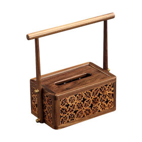 核美系列 提梁纸巾抽 山核桃盒身+胡桃木 提拿实木纸巾盒