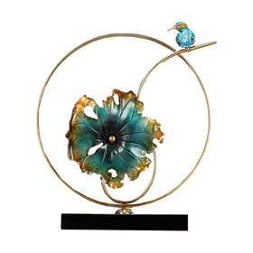 纯铜工艺品荷叶翠鸟家居装饰摆件新居乔迁礼品新人结婚礼物 摆件 轻奢 现代