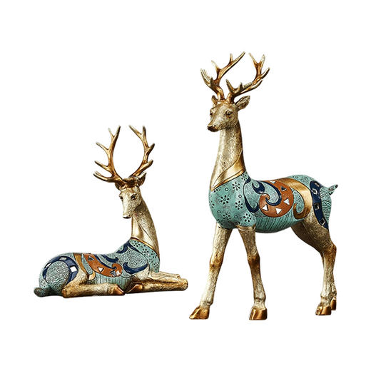 描金招财鹿摆件 客厅电视柜酒柜卧室家居饰品结婚礼物乔迁礼品 时尚摆件 大气 商品图0