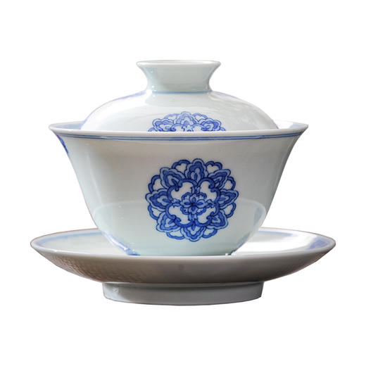 B-SS-003 素手繁花青花斗笠盖碗 套装 商品图0