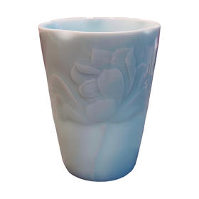 素手作 影青主人杯莲花 茶杯 旅行杯 水杯 茶具 茶道手工雕刻莲意对杯