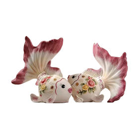 维多利亚系列金鱼组合摆件 釉下九彩 精美 摆件 对金鱼