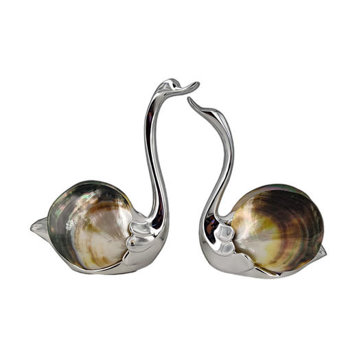 经典小对天鹅 电镀银 真贝系列 轻奢新中式客厅玄关酒柜工艺品装饰品 时尚 精美 摆件 贝壳 饰品 商品图0