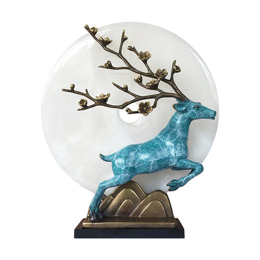 福禄圆满 鹿+玉盘 出口级铜艺 新中式纯铜玉石平安扣摆件客厅书房办公室装饰品花好月圆福禄圆满 铜艺 创意 摆件 商品图0