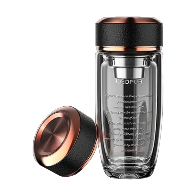 雷德夫双层玻璃杯男士 保温高档商务杯子办公室 水杯透明车载茶杯 滤茶器 防烫手 水杯