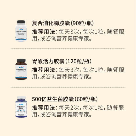 UGN成人消化组方×1个月（复合消化酶胶囊*1瓶，胃酸活力胶囊*1瓶，500亿益生菌胶囊*1瓶） 商品图1
