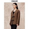 VIMAGE纬漫纪气质V领慵懒宽松深卡其色毛呢子外套冬新款V2203834 商品缩略图2