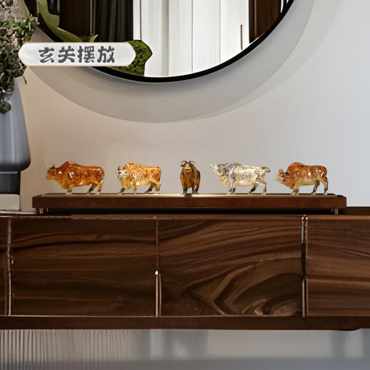 E-YM-FK219  五牛图 彩铜工艺 小号 620*150*120 商品图3