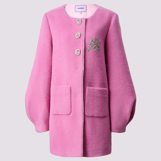 玛克门店发货：浪漫优雅芭比粉钉珠钻扣毛呢外套MF85CT753 商品图0
