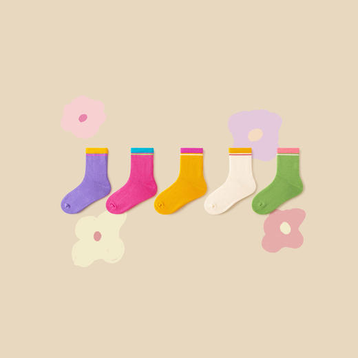 【植物芯】迷你巴拉男女童吸汗透气棉弹袜子宝宝百搭袜5双装 商品图2