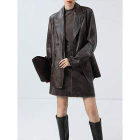 COCOBELLA[MIU系穿搭]复古PU皮半身裙质感手工擦色短裙PU7059-2