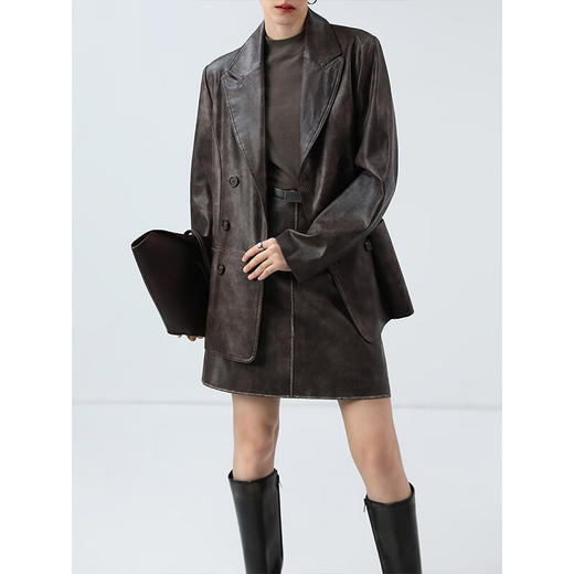 COCOBELLA[MIU系穿搭]复古PU皮半身裙质感手工擦色短裙PU7059-2 商品图0