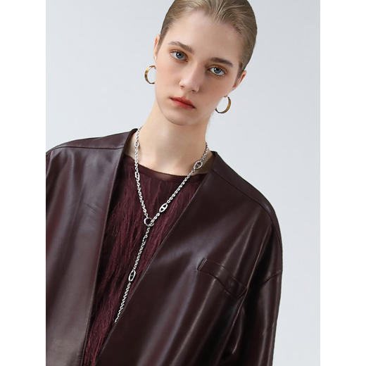 【专属秒杀】COCOBELLA安可拉红廓形PU皮衣外套冬简约无领抗风夹克PU3100 商品图2