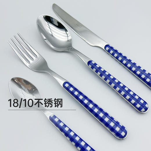 意大利NEVA原装进口蓝色系列十字花纹棋盘格316不锈钢甜品勺子牛排刀叉西餐餐具 商品图1
