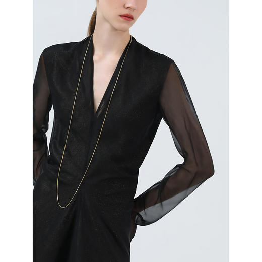 COCOBELLA赫本风假两件双层黑金连衣裙女内搭V领衬衫裙FR7085 商品图2