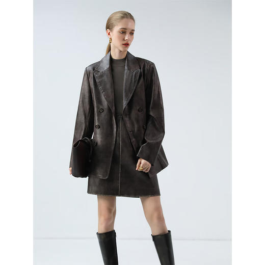 COCOBELLA[MIU系穿搭]复古PU皮半身裙质感手工擦色短裙PU7059-2 商品图2
