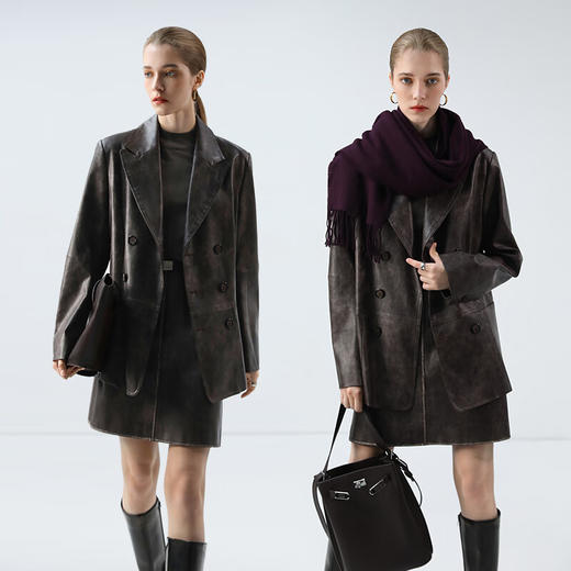 COCOBELLA[MIU系穿搭]复古PU皮半身裙质感手工擦色短裙PU7059-2 商品图1