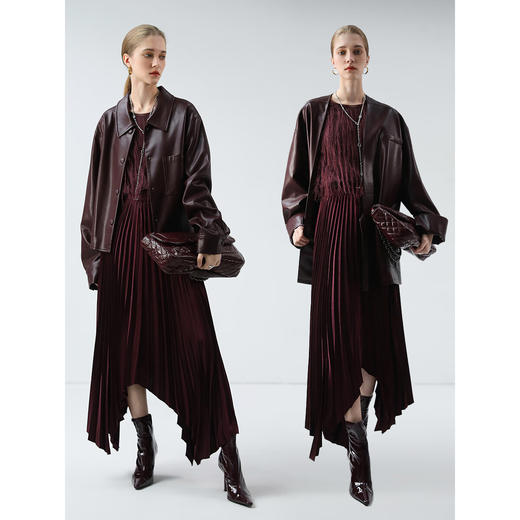 【秒杀】COCOBELLA安可拉红不规则压褶半身裙气质开叉新年半裙HS3101 商品图1