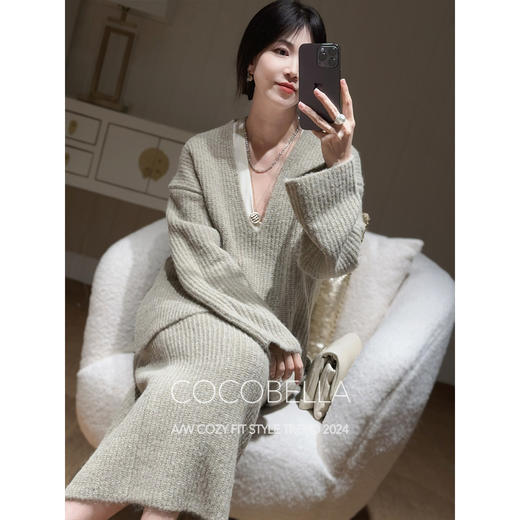 COCOBELLA慵懒风加厚针织半身裙气质混搭遮胯包臀长裙MZ3135 商品图0