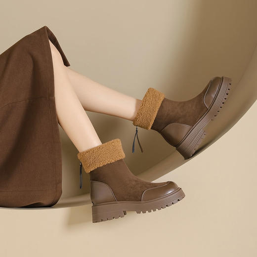 西村名物2025年春季新款绒毛保暖超轻厚底防滑切尔西靴T24DS48461 商品图5