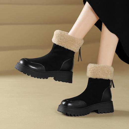 西村名物2025年春季新款绒毛保暖超轻厚底防滑切尔西靴T24DS48461 商品图4